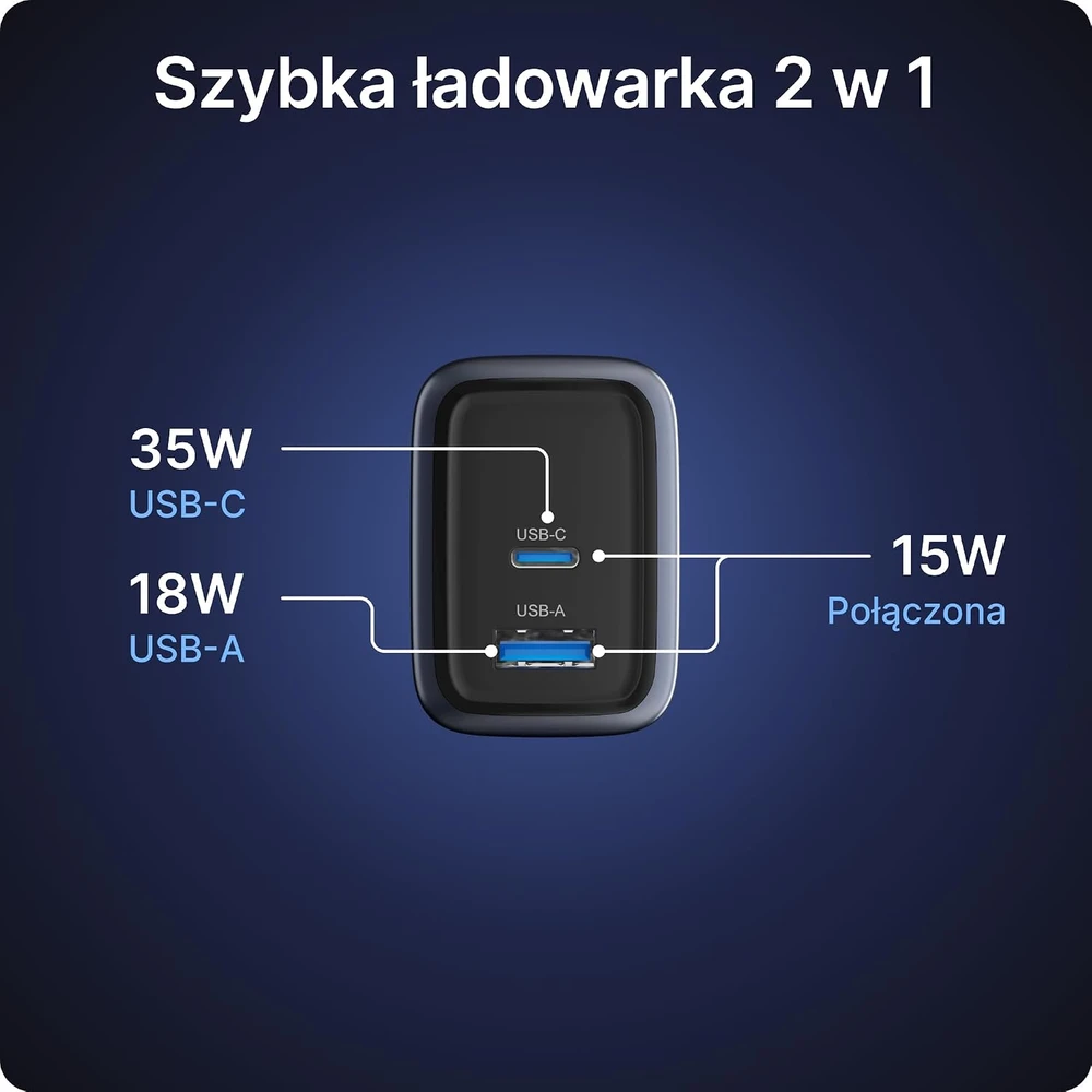 Voomy USB-C tinklo įkroviklis 35 W su USB-C ir USB-A jungtimis M635