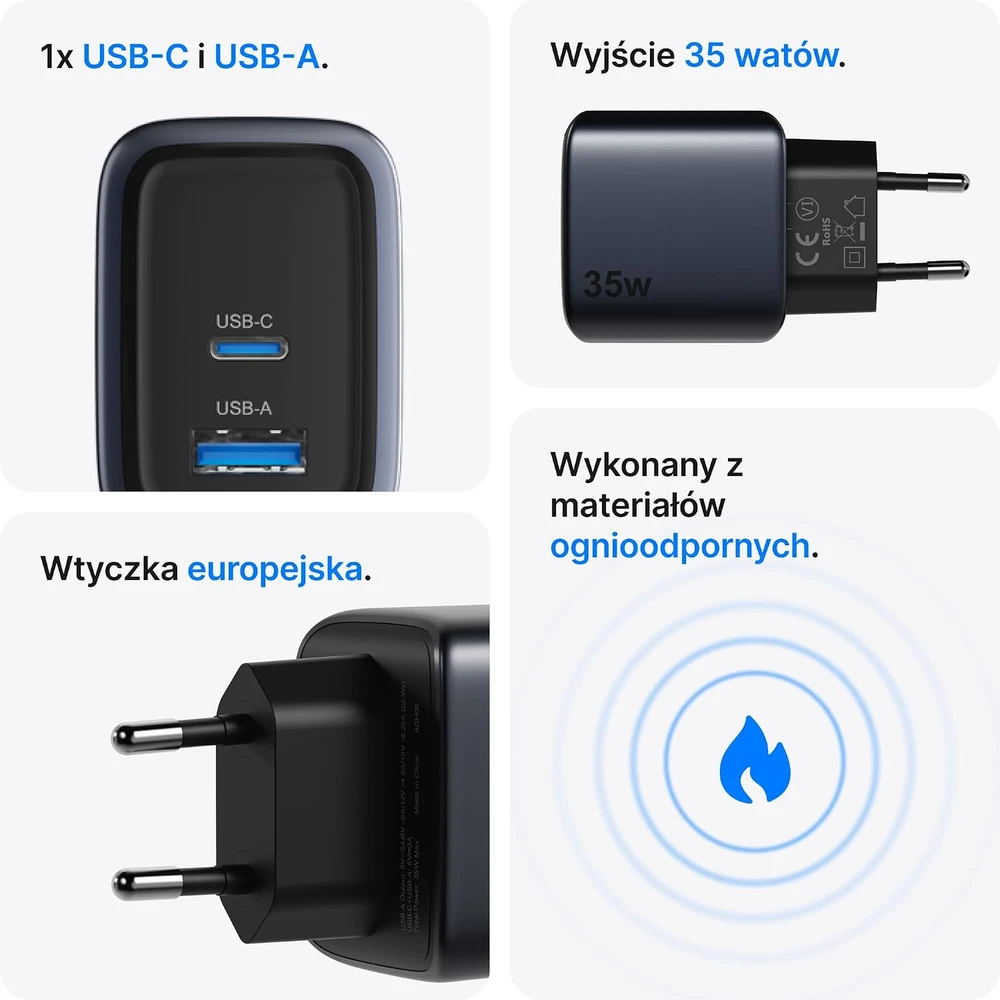 Voomy USB-C tinklo įkroviklis 35 W su USB-C ir USB-A jungtimis M635
