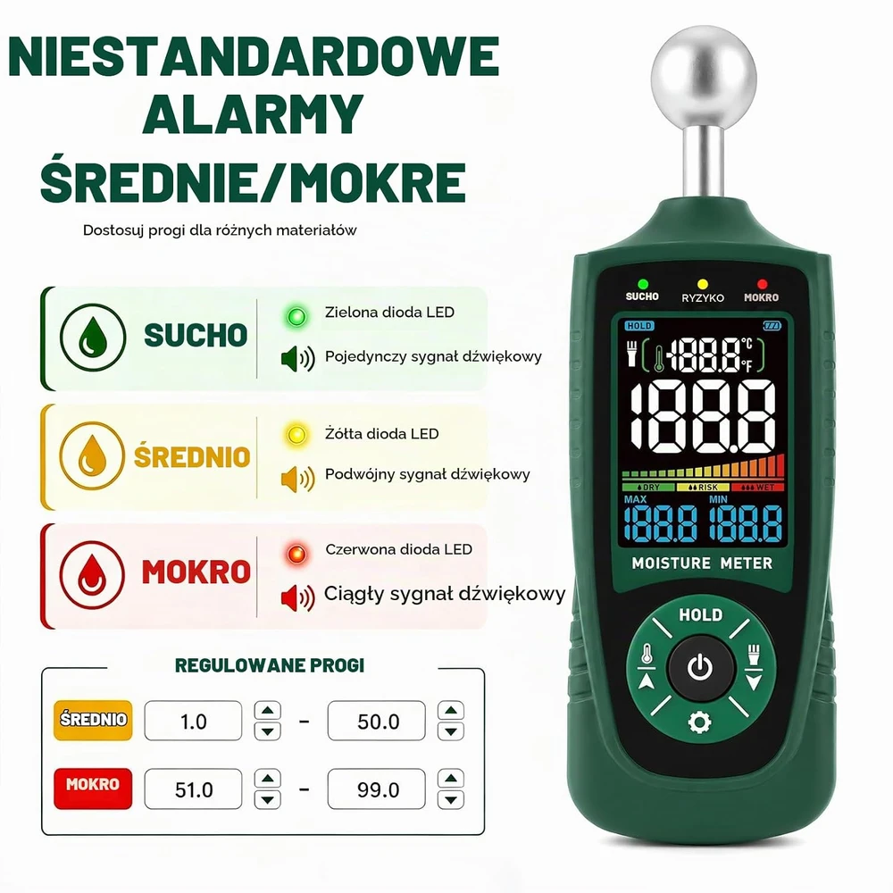 VORKIN bekontaktis drėgmės matuoklis medienai ir statybinėms medžiagoms MM01