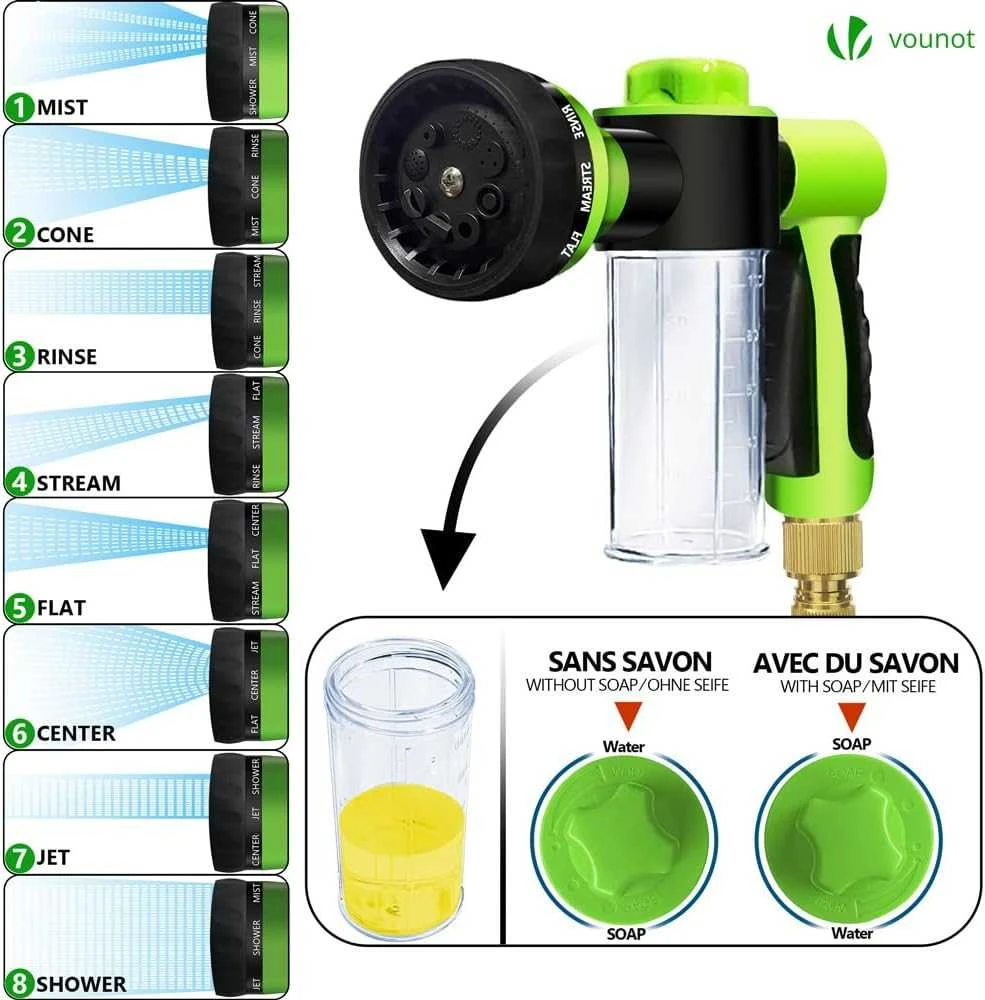 VOUNOT elastinga sodo laistymo žarna 15 m su 8 purškimo funkcijomis, juoda