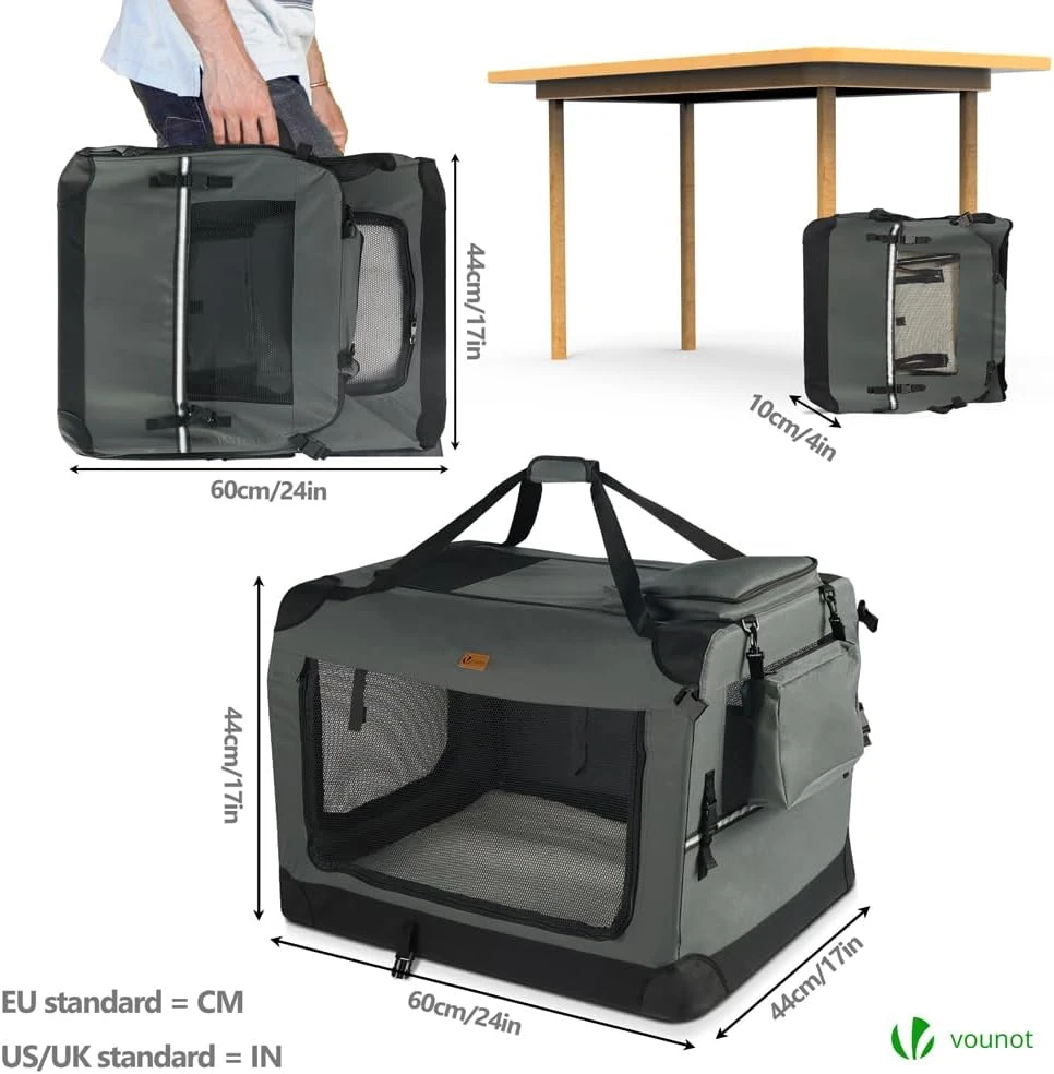 VOUNOT sulankstomas transportavimo krepšys šunims ir katėms M 60 × 44 × 44 cm, pilkas