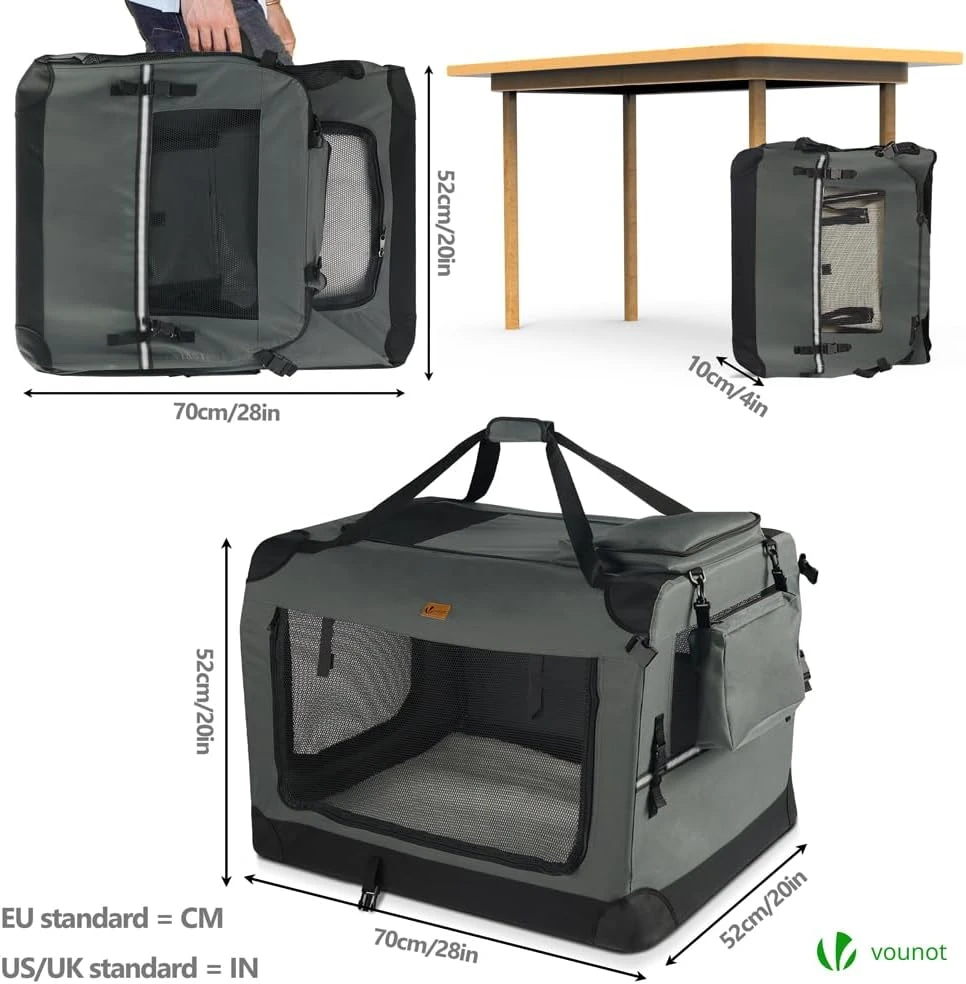 VOUNOT sulankstomas transportavimo krepšys šunims ir katėms 70 × 52 × 52 cm, pilkas, 8425468232029