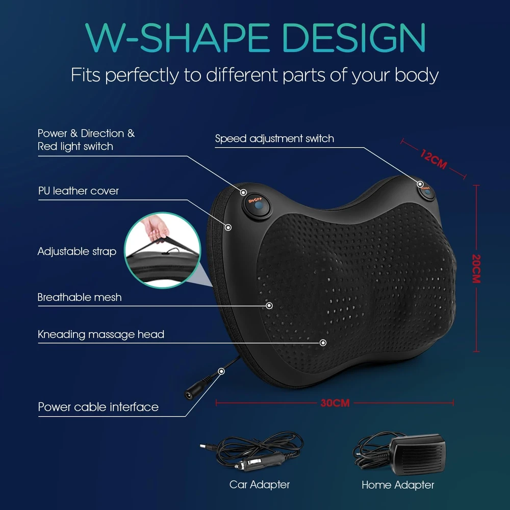 VOYOR-HEALTH Shiatsu masažinė pagalvė kaklui ir nugarai su šildymu, 6 mazgais YZ100
