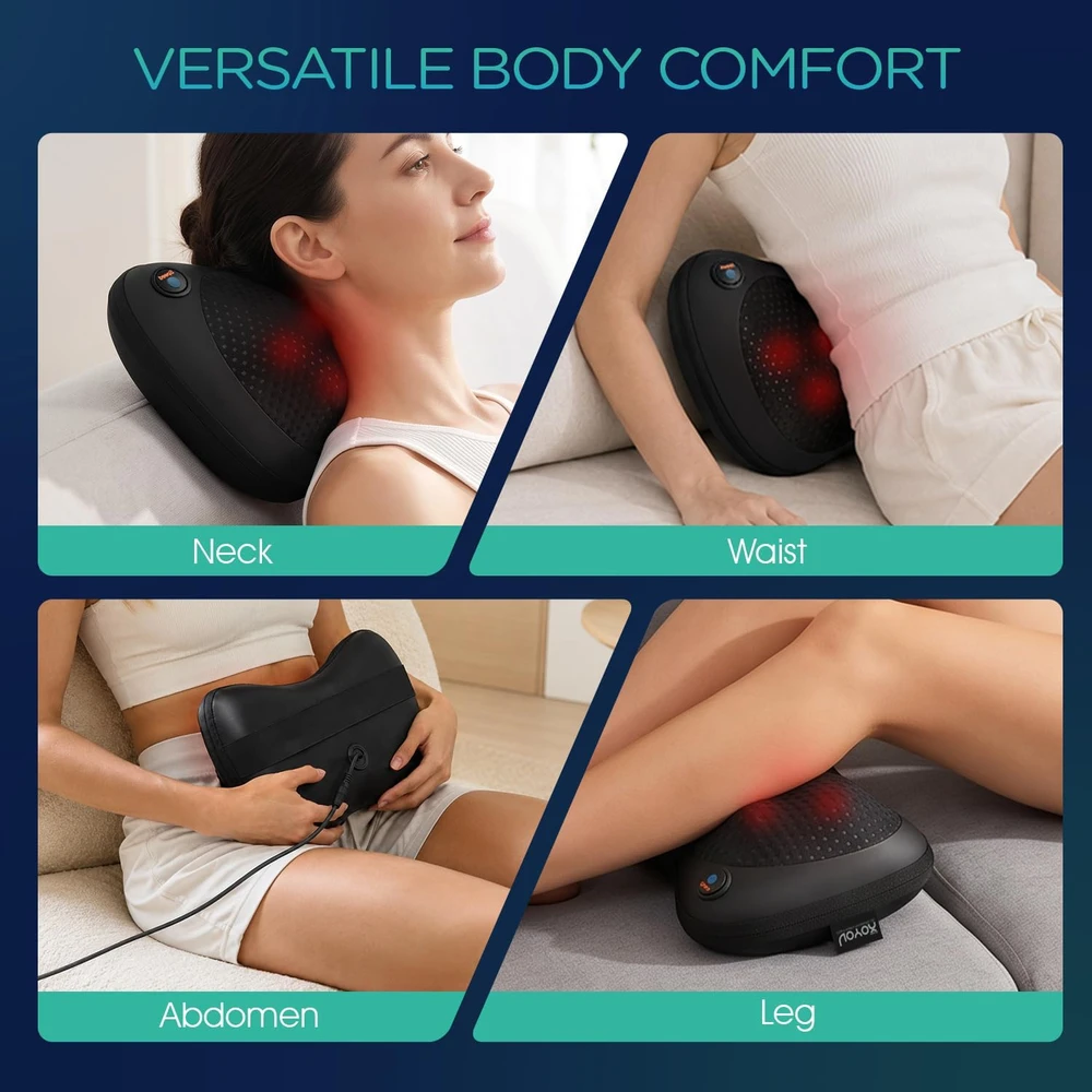 VOYOR-HEALTH Shiatsu masažinė pagalvė kaklui ir nugarai su šildymu, 6 mazgais YZ100
