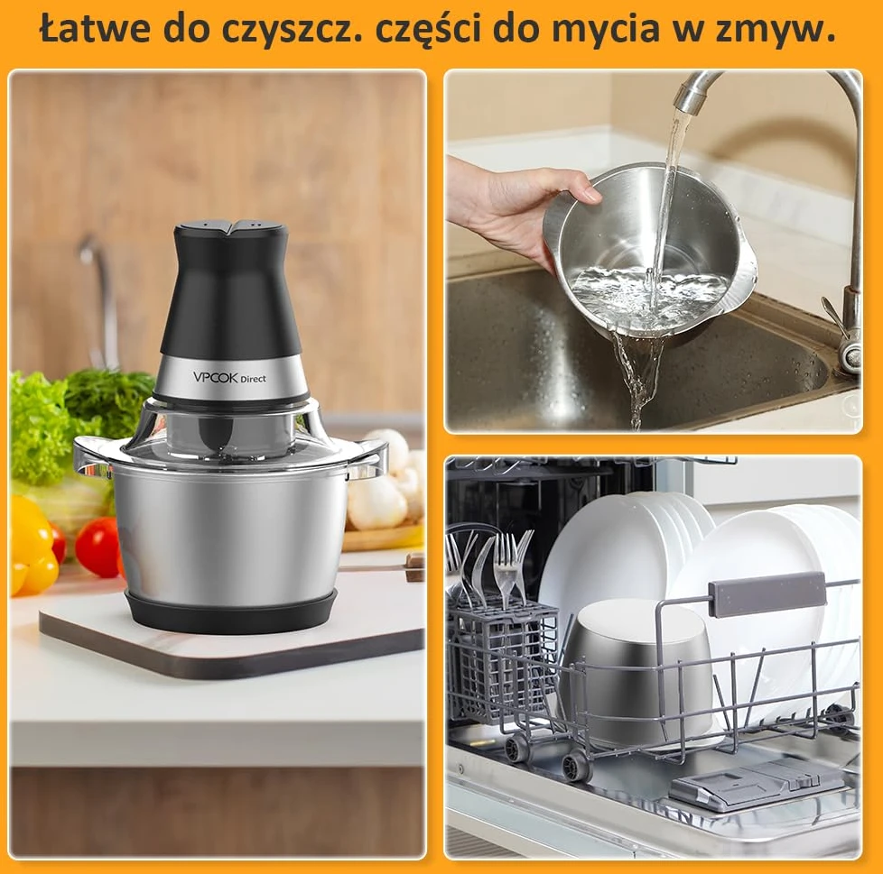 Vpcok Direct elektrinis virtuvinis smulkintuvas 1,2 l talpa 400 W nerūdijančio plieno DE5666