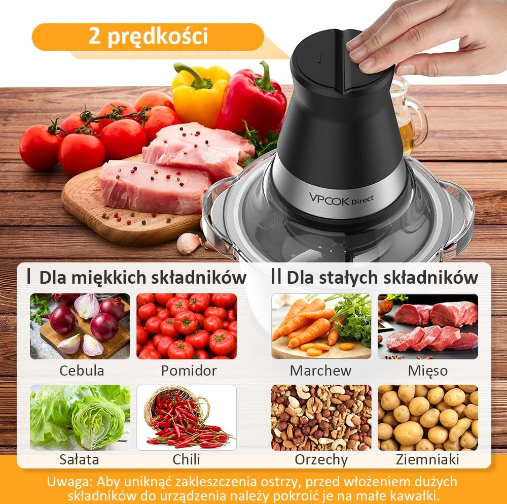 Vpcok Direct elektrinis virtuvinis smulkintuvas 1,2 l talpa 400 W nerūdijančio plieno DE5666