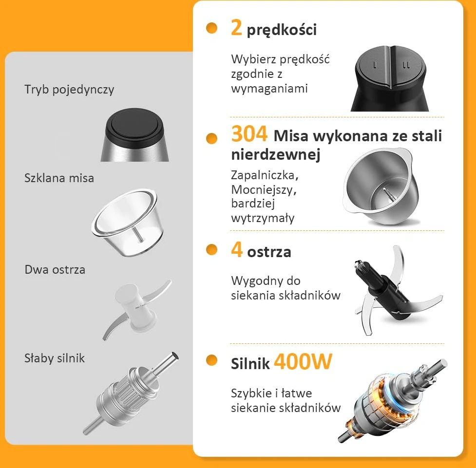 Vpcok Direct elektrinis virtuvinis smulkintuvas 1,2 l talpa 400 W nerūdijančio plieno DE5666