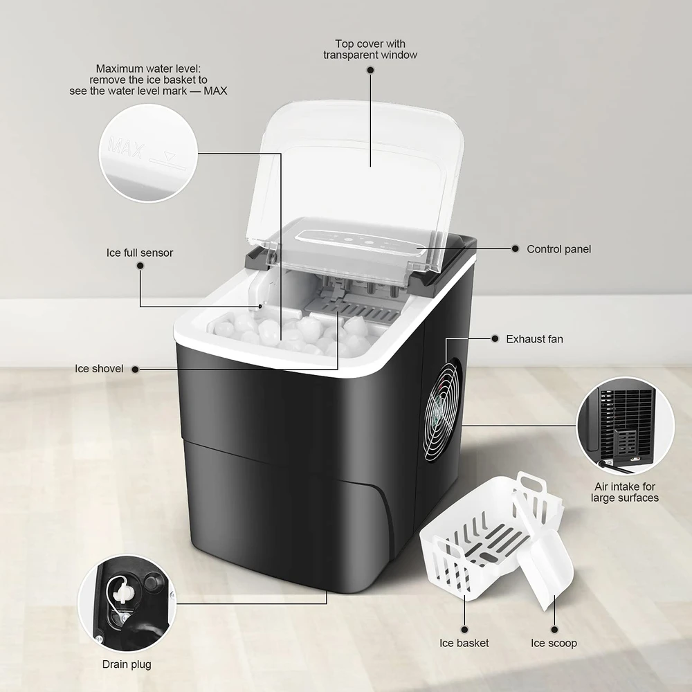 Vpcok Direct ledo kubelių gaminimo aparatas, 12 kg/24h, 95 W, 2.2 l talpa, HZB-12/B
