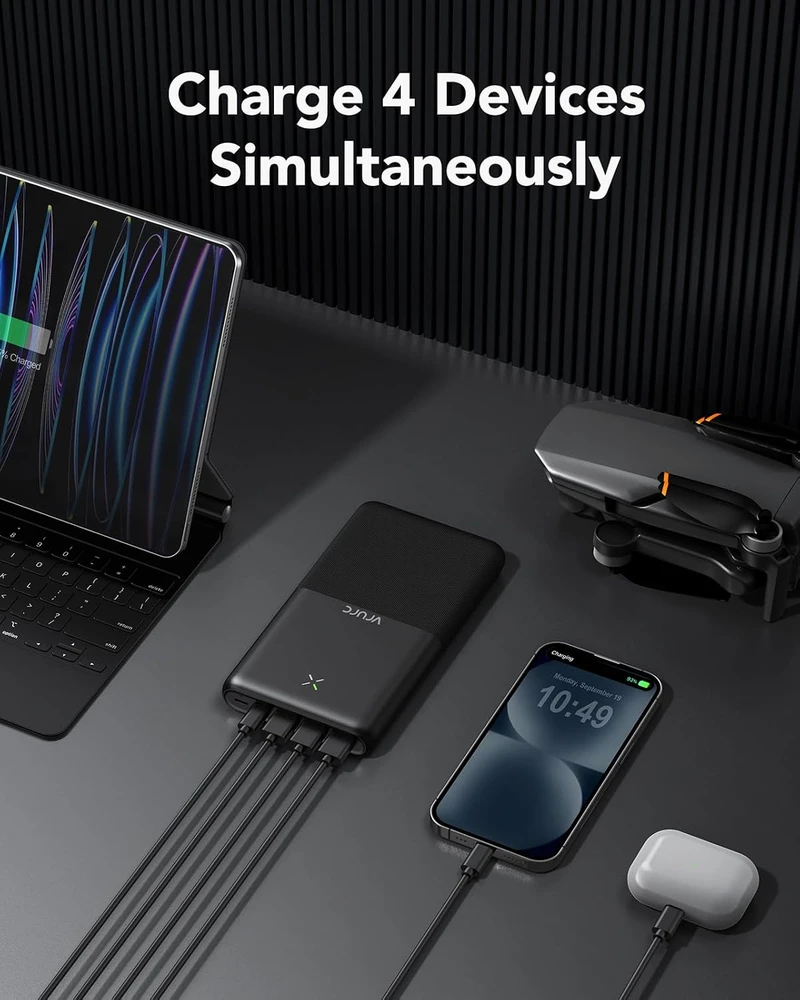 VRURC išorinė baterija 30000 mAh, 22,5 W, USB-C, 4 išvestys, T3016