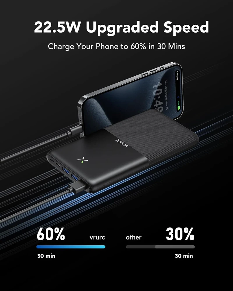 VRURC išorinė baterija 30000 mAh, 22,5 W, USB-C, 4 išvestys, T3016