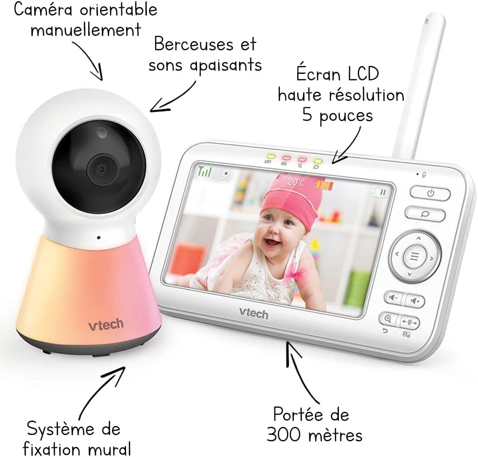 VTech vaizdo auklė su 5 colių ekranu, naktine lempute ir lopšinėmis BM5254