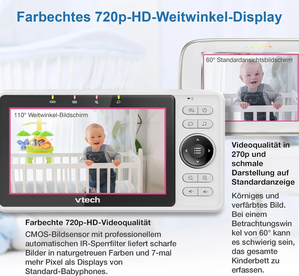 VTech vaizdo auklė su Wi-Fi, 5 colių HD ekranu, 1080p kamera VM901-1W