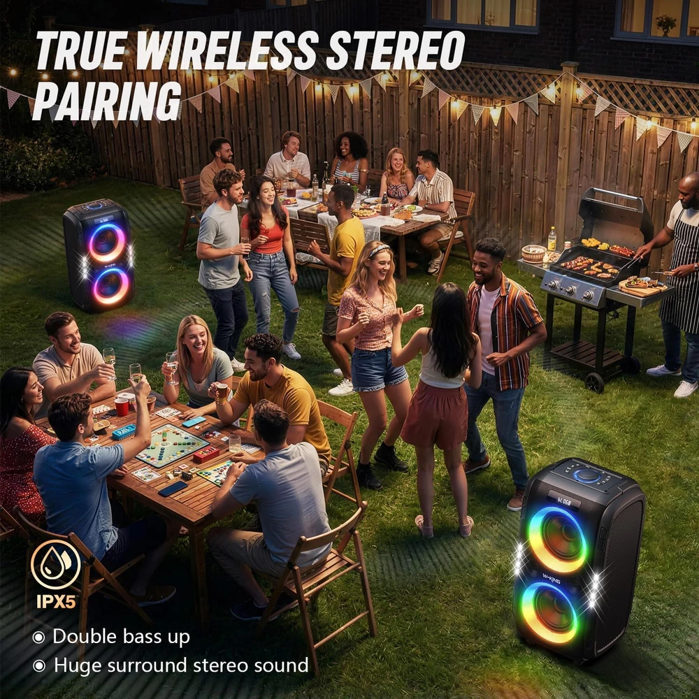 W-KING Bluetooth nešiojama garso kolonėlė 270 W, 6,5 colio žemųjų dažnių garsiakalbis, IPX5, T9 Pro