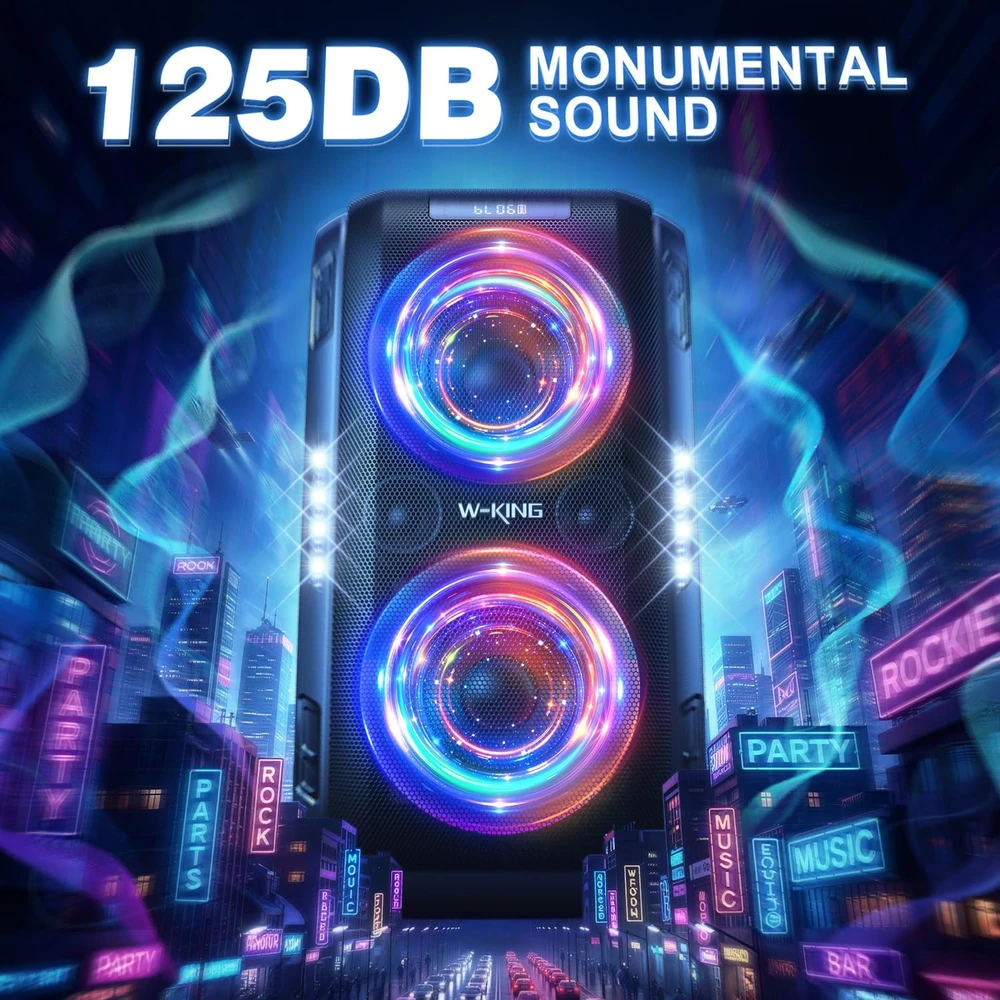 W-KING Bluetooth nešiojama garso kolonėlė 270 W, 6,5 colio žemųjų dažnių garsiakalbis, IPX5, T9 Pro
