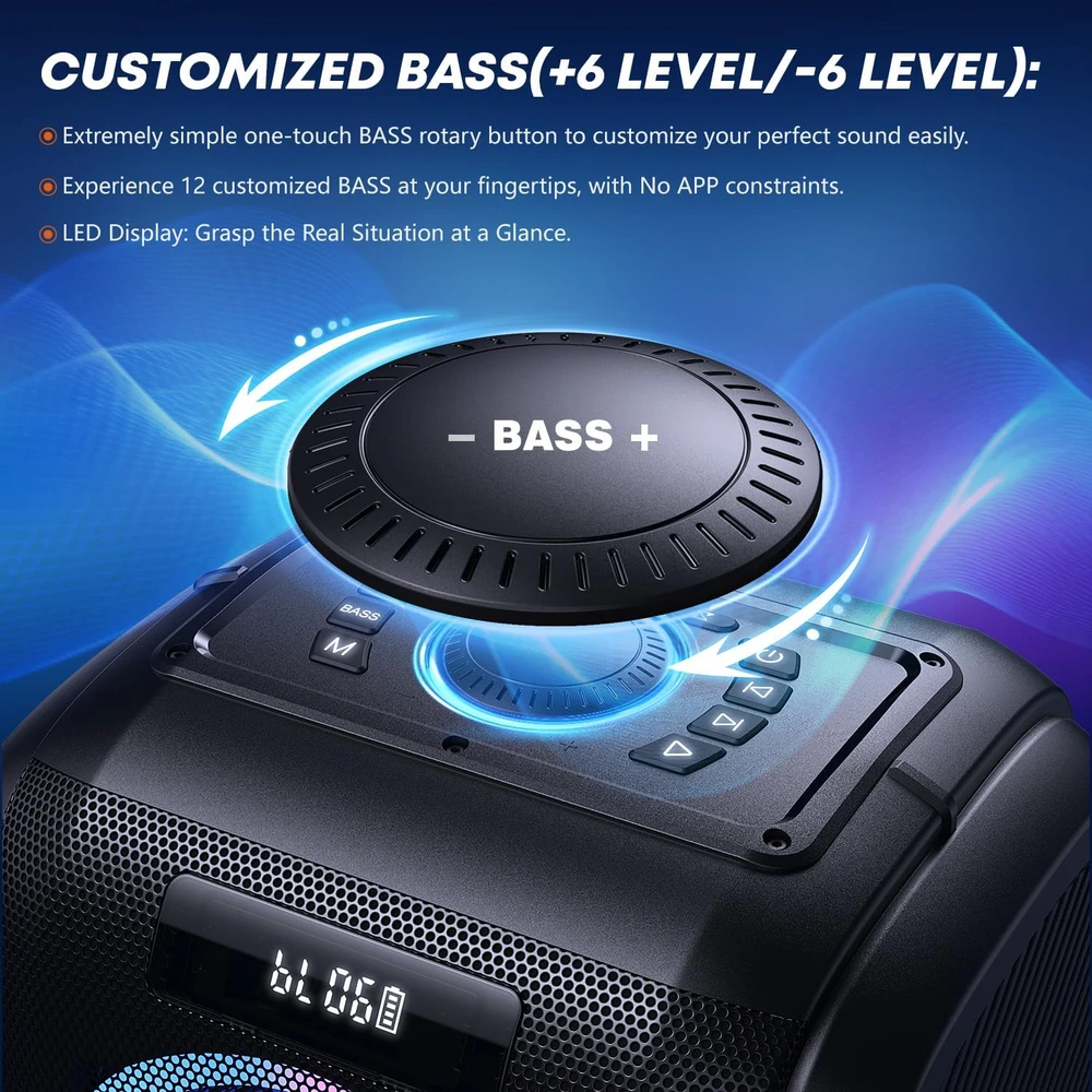 W-KING Bluetooth nešiojama garso kolonėlė 270 W, 6,5 colio žemųjų dažnių garsiakalbis, IPX5, T9 Pro