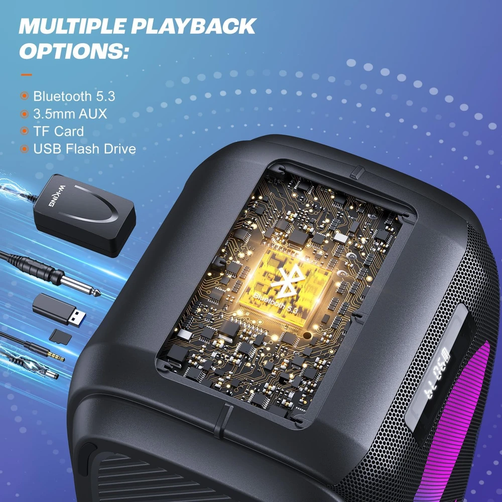 W-KING Bluetooth nešiojama garso kolonėlė 270 W, 6,5 colio žemųjų dažnių garsiakalbis, IPX5, T9 Pro