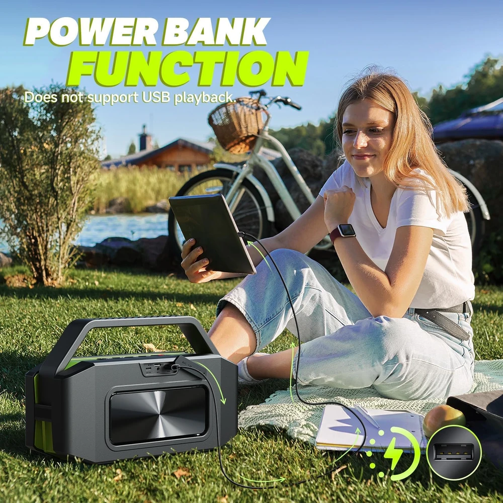 W-KING nešiojama Bluetooth garso kolonėlė 60 W IPX6 atspari vandeniui, stereofoninis garsas, 40 h veikimo su NFC, AUX, TF, mikrofonas, D9-1