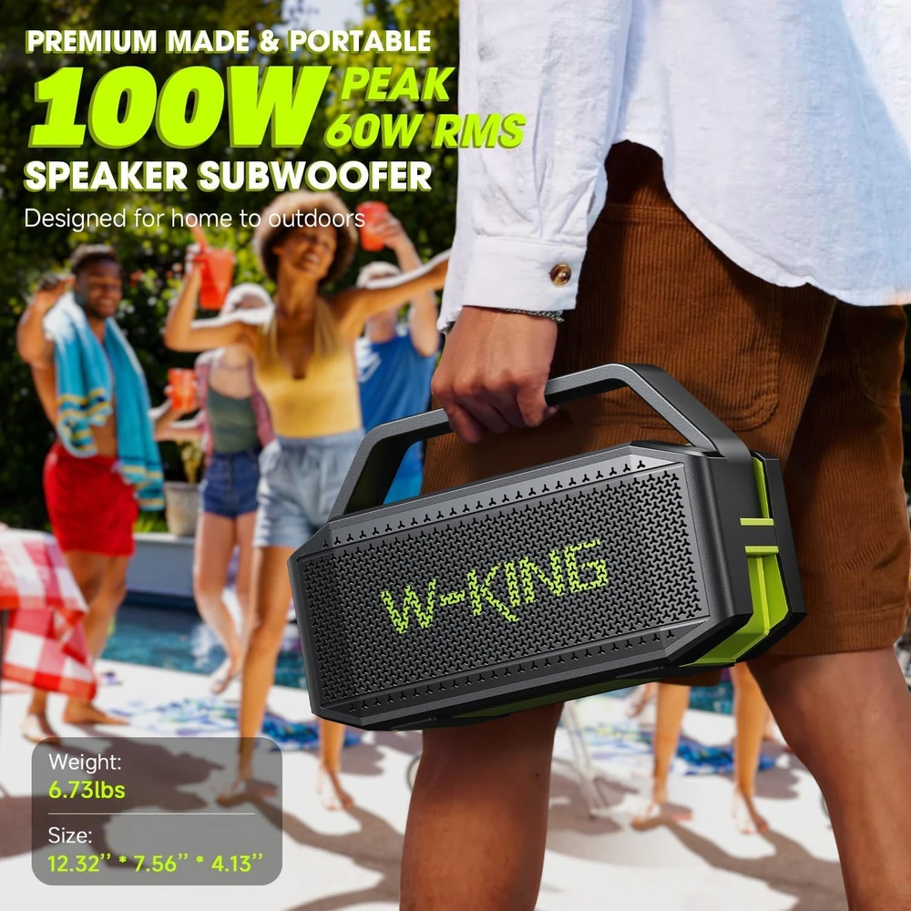 W-KING nešiojama Bluetooth garso kolonėlė 60 W IPX6 atspari vandeniui, stereofoninis garsas, 40 h veikimo su NFC, AUX, TF, mikrofonas, D9-1