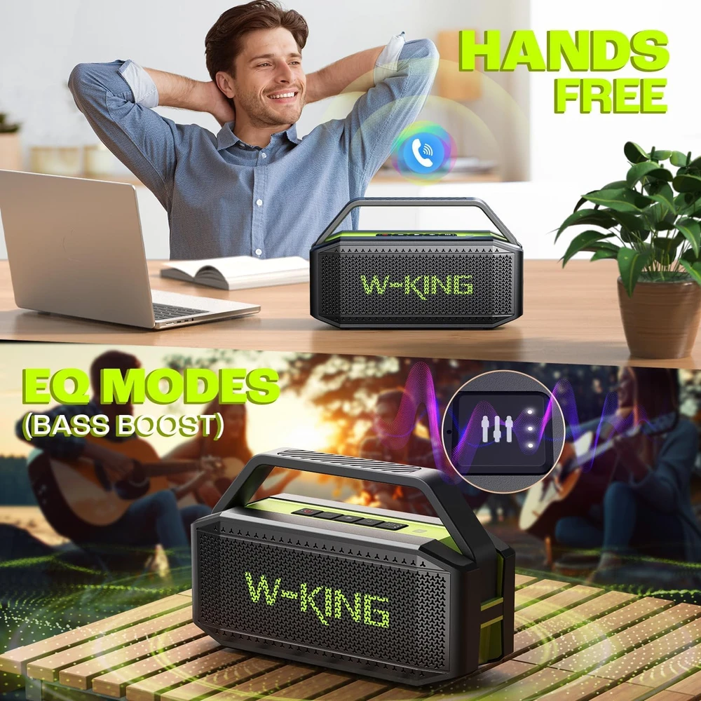 W-KING nešiojama Bluetooth garso kolonėlė 60 W IPX6 atspari vandeniui, stereofoninis garsas, 40 h veikimo su NFC, AUX, TF, mikrofonas, D9-1
