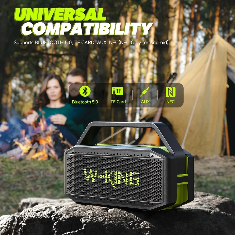 W-KING nešiojama Bluetooth garso kolonėlė 60 W IPX6 atspari vandeniui, stereofoninis garsas, 40 h veikimo su NFC, AUX, TF, mikrofonas, D9-1