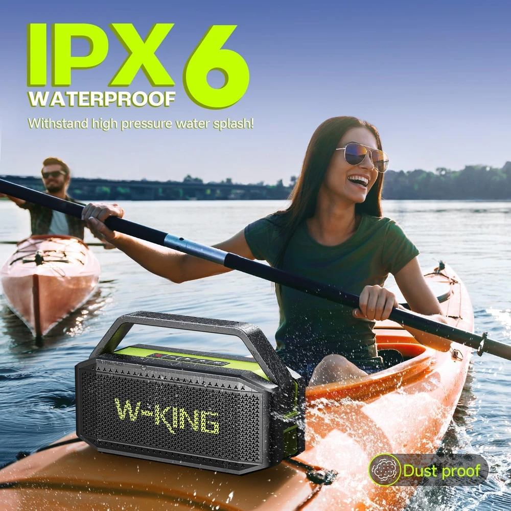 W-KING nešiojama Bluetooth garso kolonėlė 60 W IPX6 atspari vandeniui, stereofoninis garsas, 40 h veikimo su NFC, AUX, TF, mikrofonas, D9-1