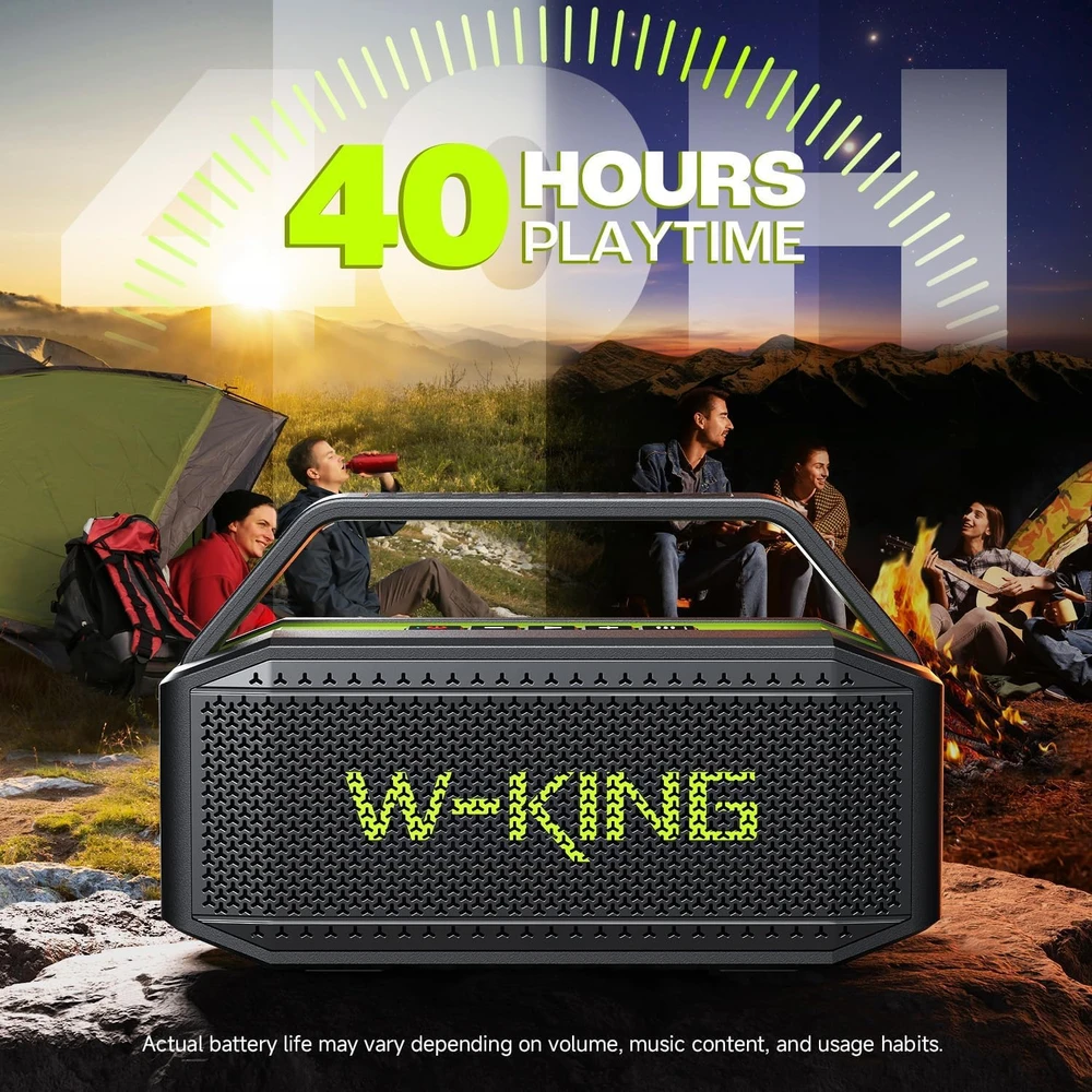 W-KING nešiojama Bluetooth garso kolonėlė 60 W IPX6 atspari vandeniui, stereofoninis garsas, 40 h veikimo su NFC, AUX, TF, mikrofonas, D9-1