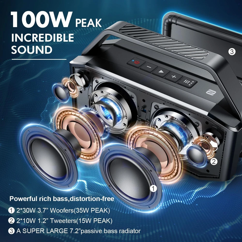 W-KING nešiojama Bluetooth kolonėlė 60 W, IPX6, 5200 mAh akumuliatorius, NFC, mikrofonas, modelis D9-1