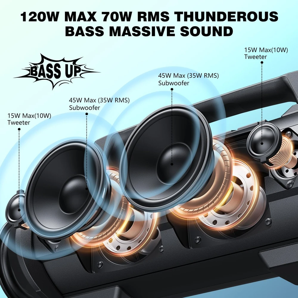 W-KING nešiojama Bluetooth kolonėlė 70 W RMS, IPX6, mikrofonas, akumuliatorius 42 val., D10