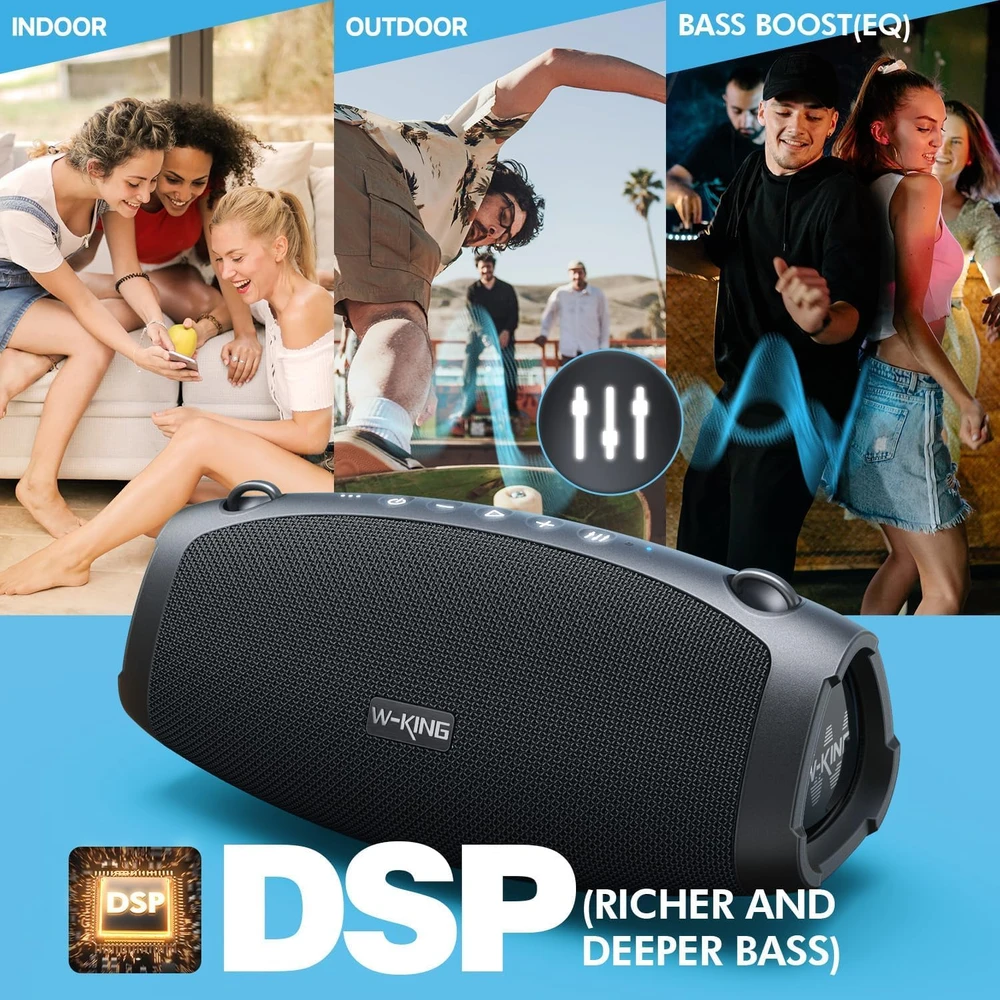 W-KING nešiojama Bluetooth kolonėlė 70 W, IPX6, stiprūs žemieji dažniai, iki 42 val. grojimo, mikrofonas, X10