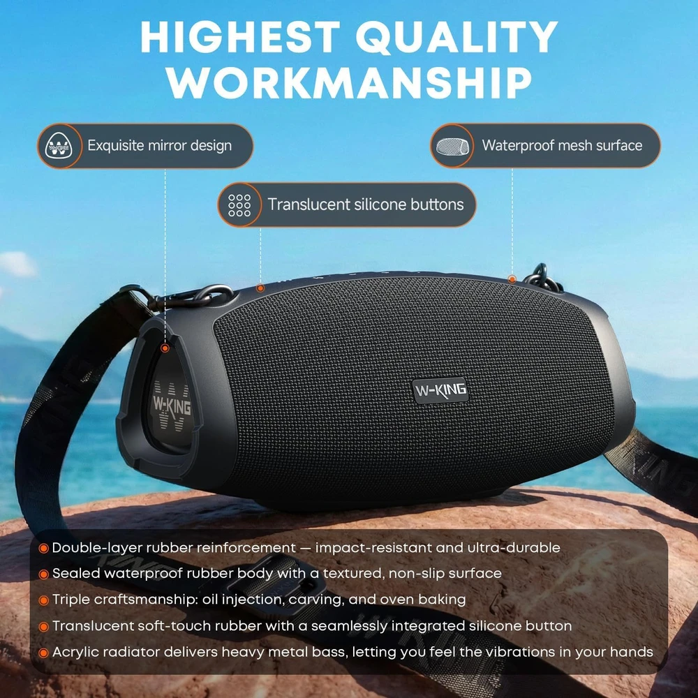 W-KING nešiojama Bluetooth kolonėlė 70 W, IPX6, stiprūs žemieji dažniai, iki 42 val. grojimo, mikrofonas, X10