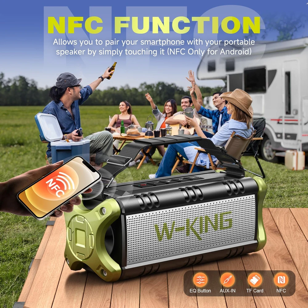 W-KING nešiojama Bluetooth kolonėlė 90W, 50W RMS, IPX6, NFC, 5200mAh, D8