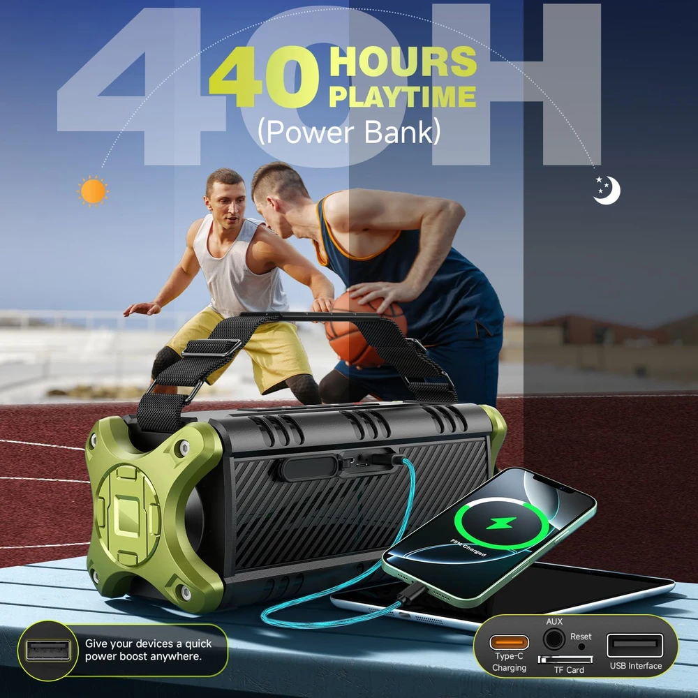 W-KING nešiojama Bluetooth kolonėlė 90W, 50W RMS, IPX6, NFC, 5200mAh, D8
