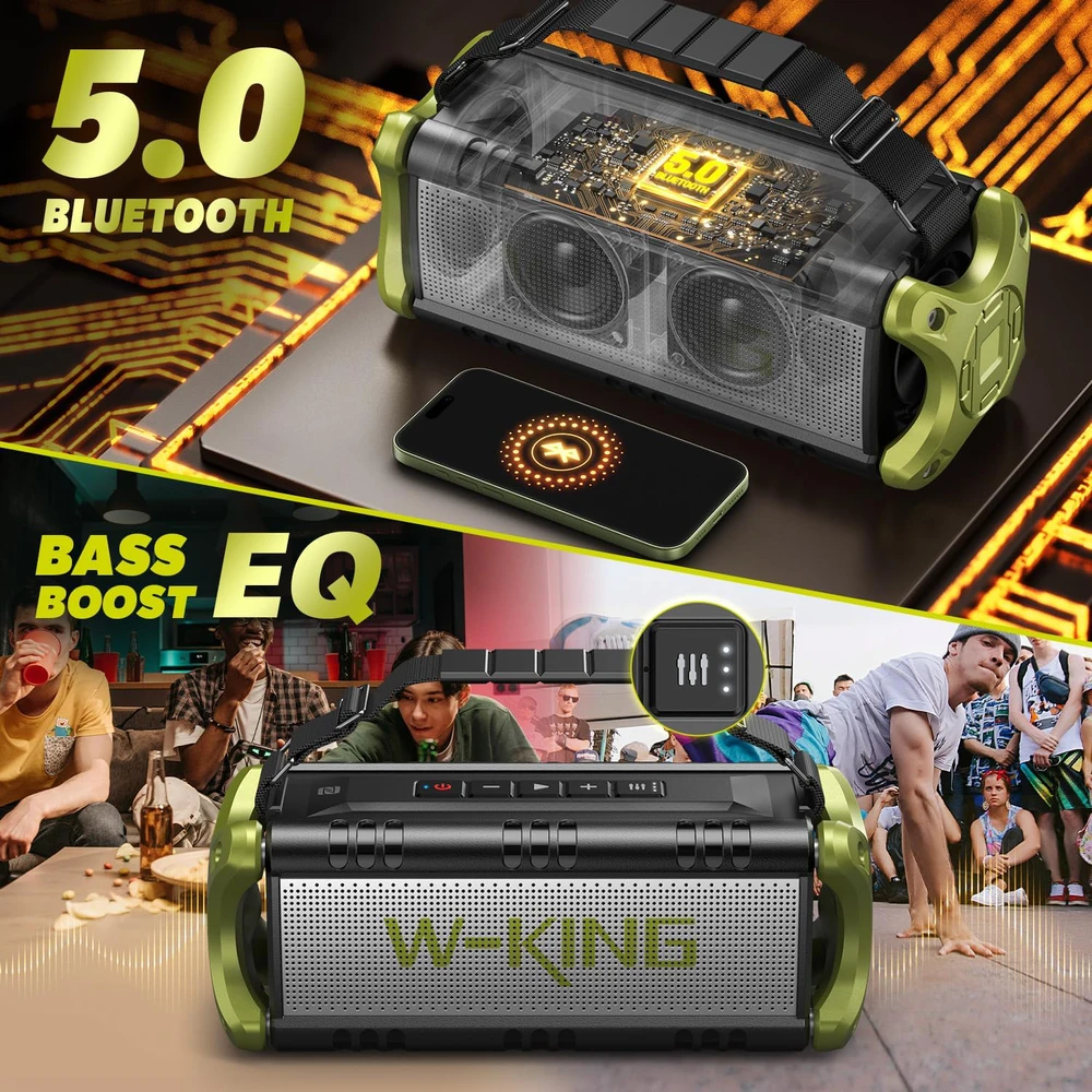 W-KING nešiojama Bluetooth kolonėlė 90W, 50W RMS, IPX6, NFC, 5200mAh, D8