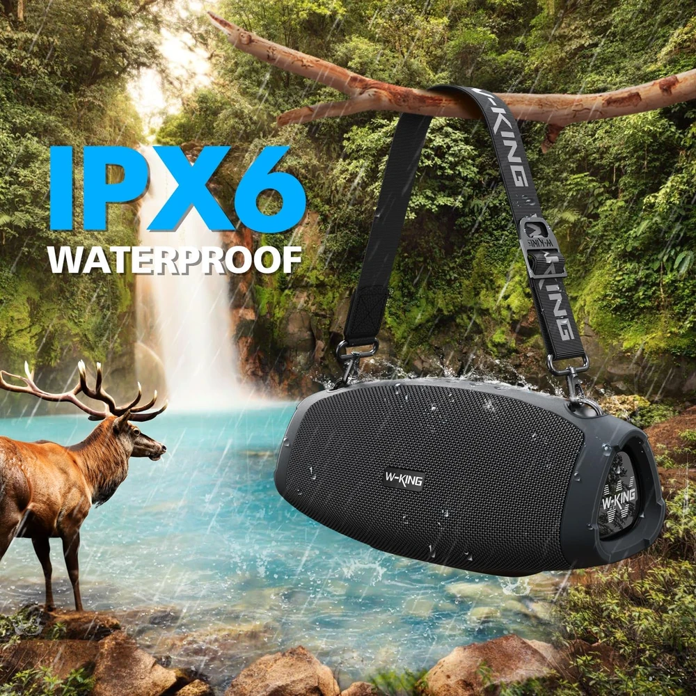 W-KING nešiojama Bluetooth kolonėlė su belaidžiu mikrofonu, 70 W RMS, IPX6, X10 MIC