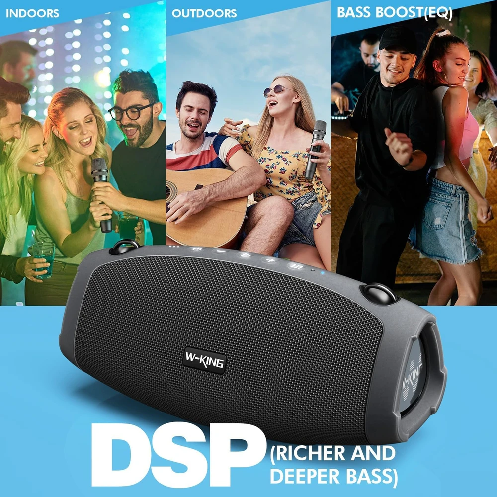 W-KING nešiojama Bluetooth kolonėlė su belaidžiu mikrofonu, 70 W RMS, IPX6, X10 MIC