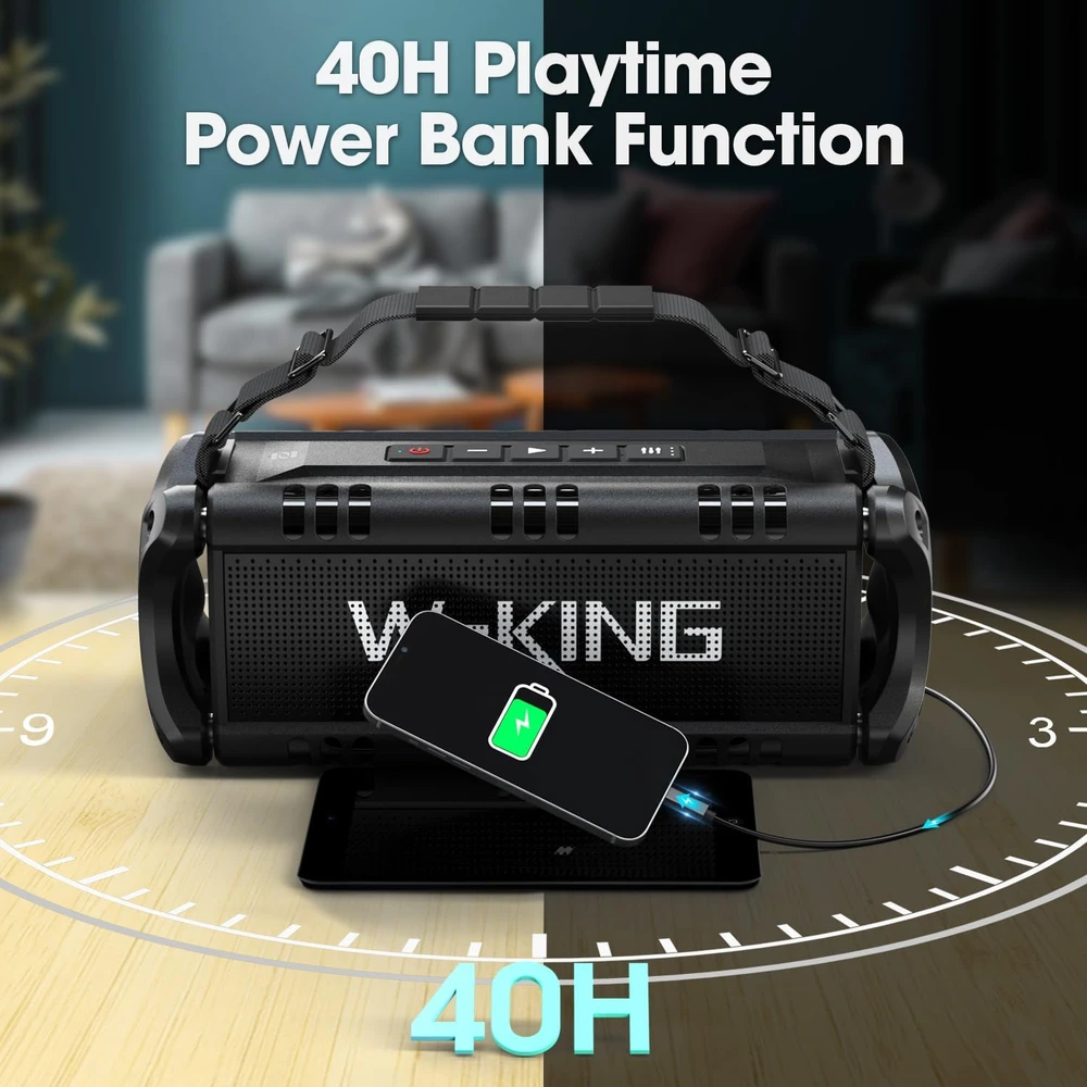W-KING nešiojamas Bluetooth garsiakalbis 50 W, IPX6, stereofoninis garsas, NFC, D8