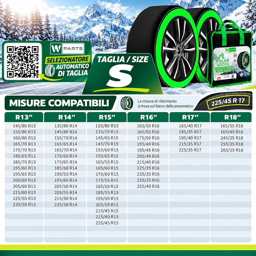 W-Parts sniego kojinės automobiliams Arctic Socks S, EN 16662-1:2020, 68071