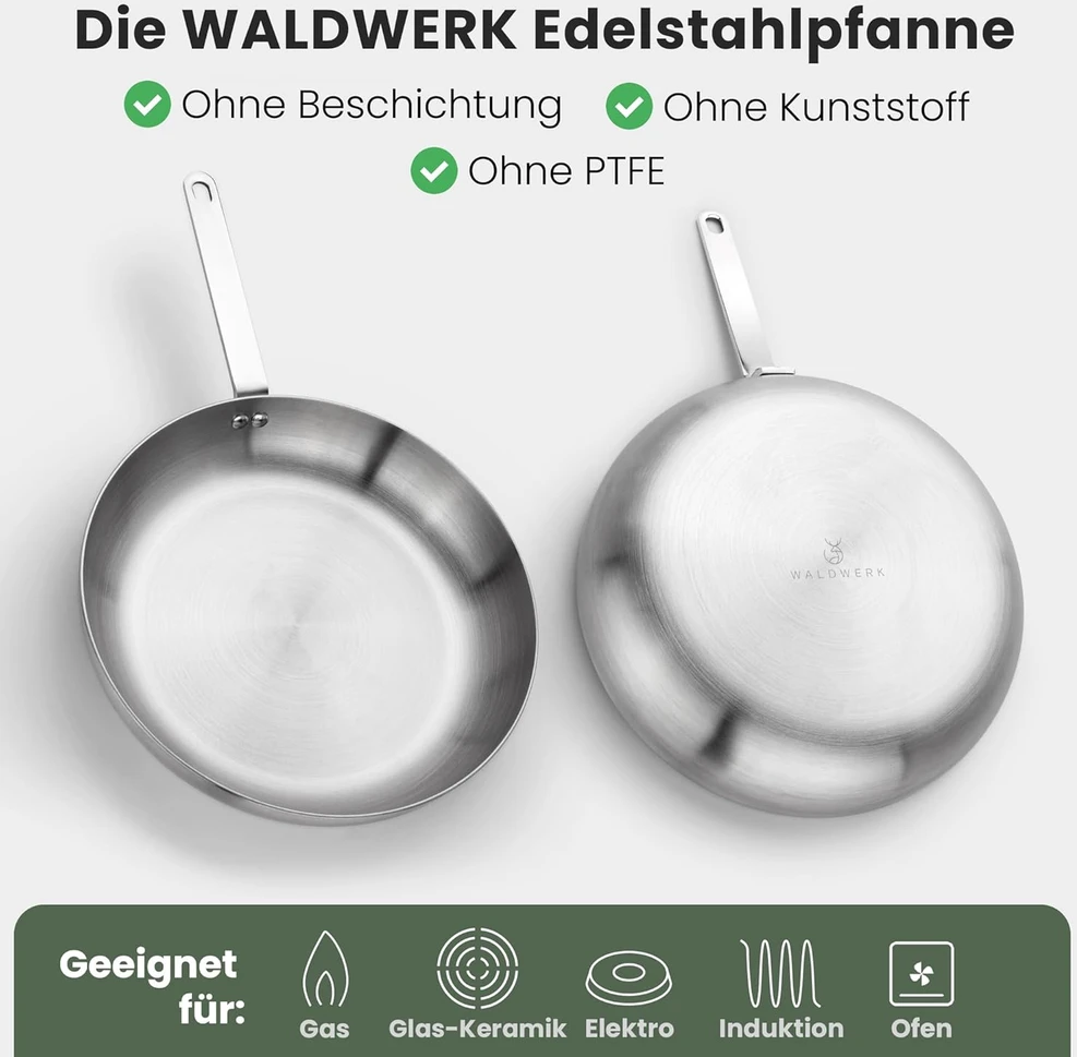WALDWERK nerūdijančio plieno keptuvė 28 cm, apvali, be dangos, WW_P