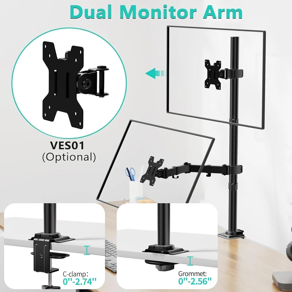 WALI itin aukštas reguliuojamas monitoriaus laikiklis iki 27 colių, 10 kg, WL-M001XL