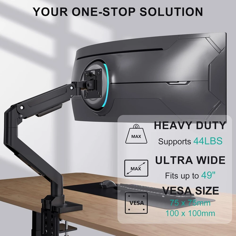 WALI monitoriaus laikiklis su dujine spyruokle iki 35 col. ir 15 kg, VESA, GSM001XL