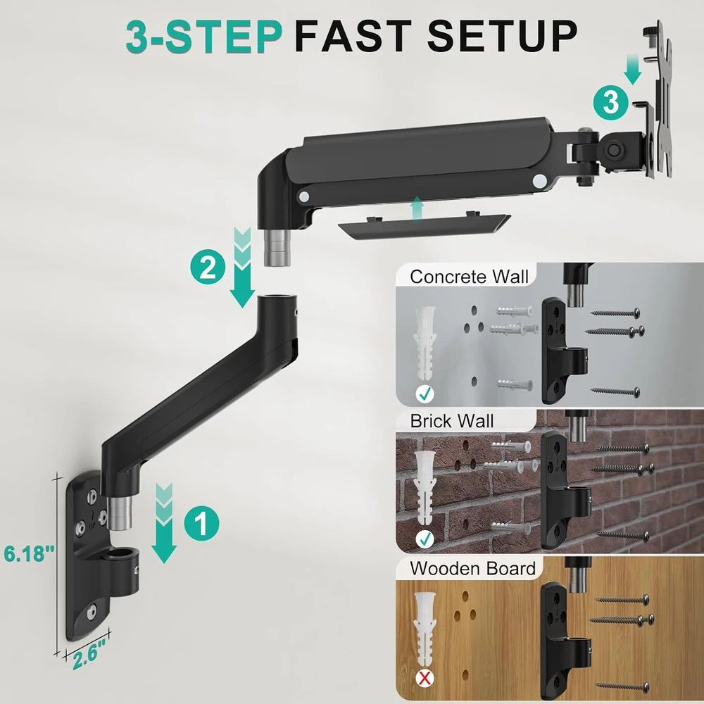 WALI sieninis monitoriaus laikiklis iki 32 colių, 9kg, VESA 75 × 75/100 × 100, GSWM001