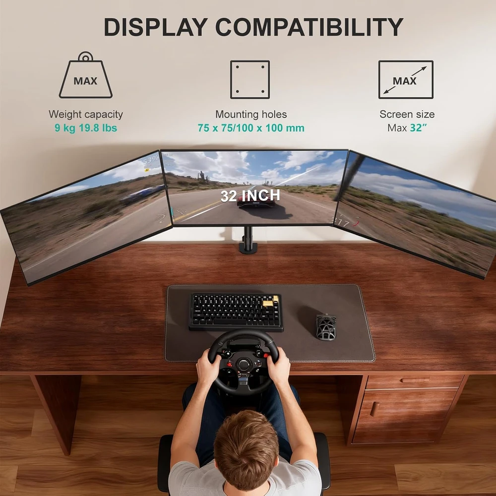 WALI trigubas stalinis monitorių laikiklis iki 27 colių, VESA 75 × 75/100 × 100 mm, GSDM003