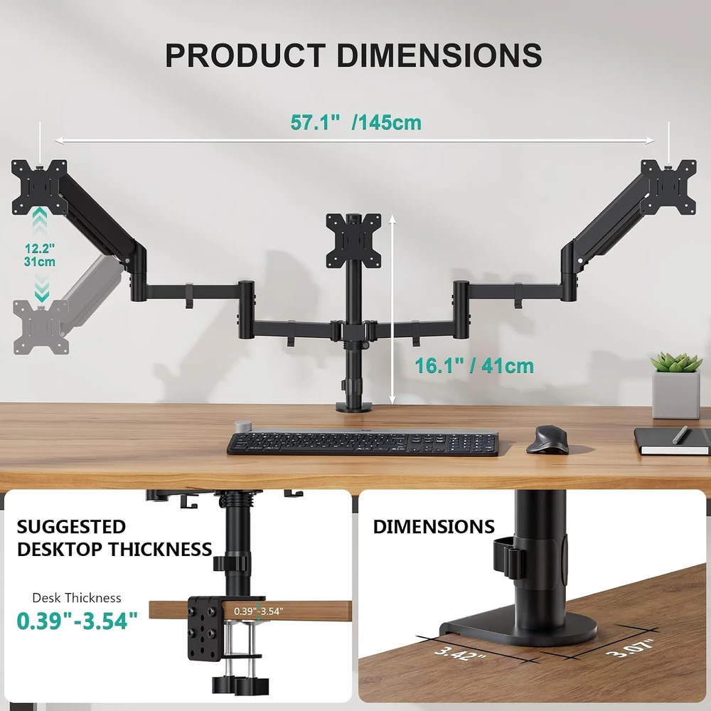 WALI trigubas stalinis monitorių laikiklis iki 27 colių, VESA 75 × 75/100 × 100 mm, GSDM003