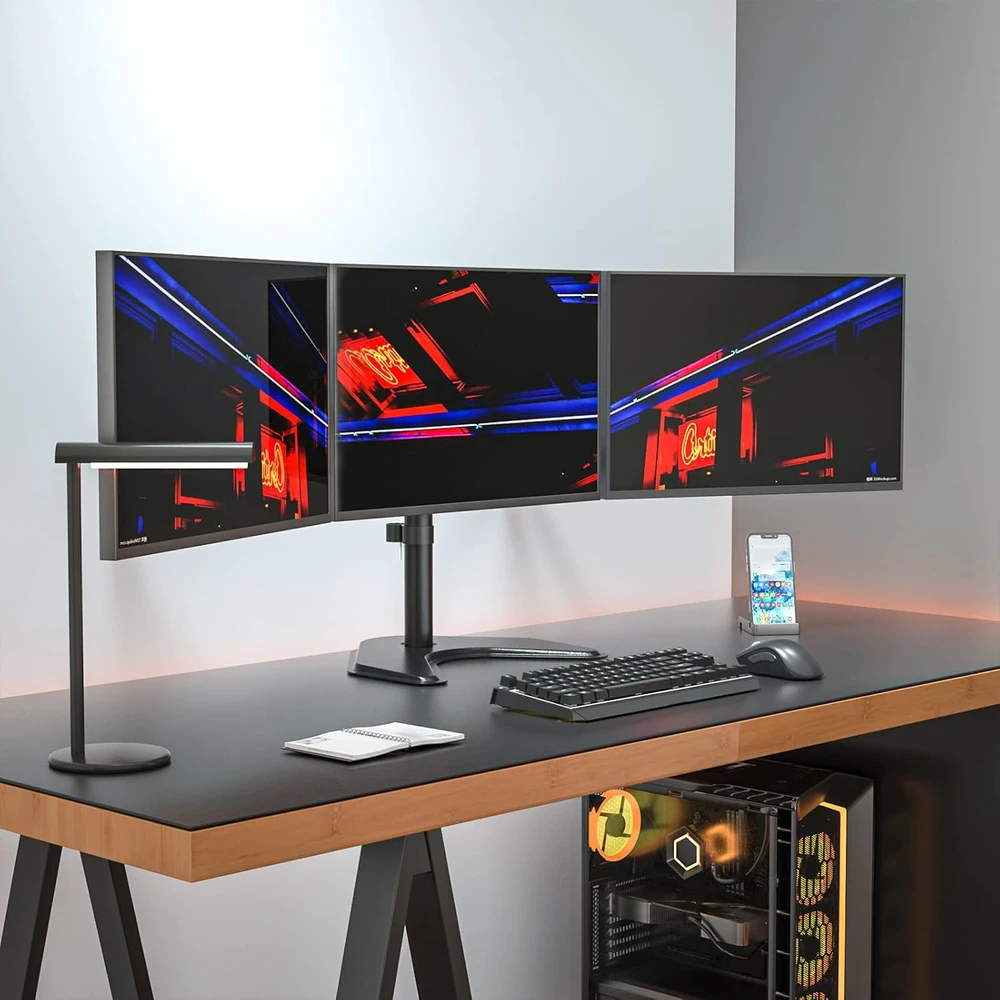 WALI trijų monitorių stalinis laikiklis iki 27 colių, 10 kg, VESA, MF003