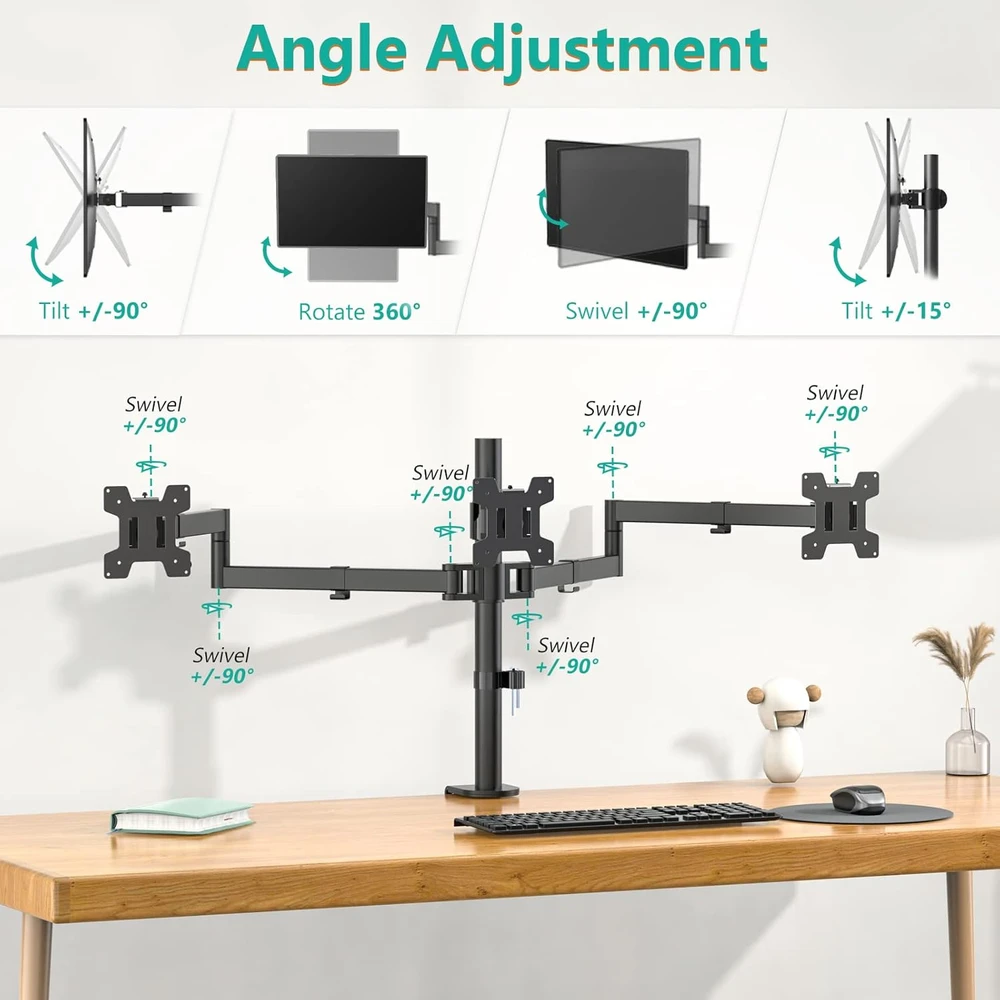 Bontec WALI trijų monitorių stalinis laikiklis iki 27 colių, VESA 75/100 mm M003S