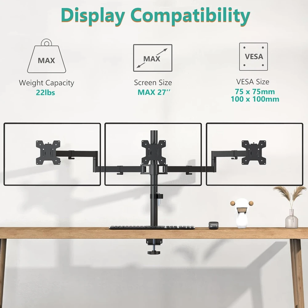 Bontec WALI trijų monitorių stalinis laikiklis iki 27 colių, VESA 75/100 mm M003S