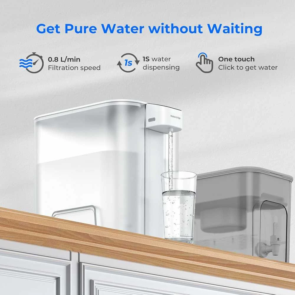 Waterdrop elektrinis vandens filtras su 6 l talpos indeliu, aktyvios anglies ir jonų mainų filtracija, WD-ED04 W