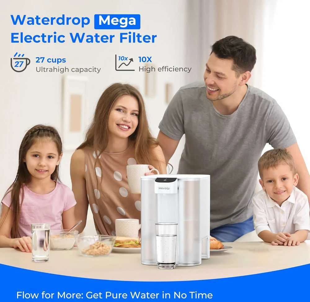 Waterdrop elektrinis vandens filtras su 6 l talpos indeliu, aktyvios anglies ir jonų mainų filtracija, WD-ED04 W