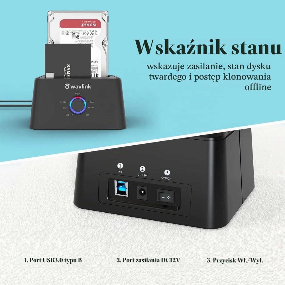 WAVLINK dviejų lizdų SATA diskų dokavimo stotelė USB 3.0 ir USB-C, WL-ST334U