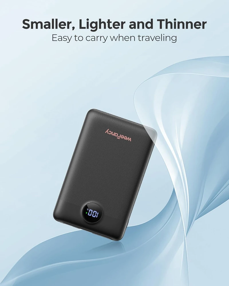 WeeFancy išorinis akumuliatorius 10000 mAh, 22,5 W, PD, QC, su integruotais laidais, WF103C